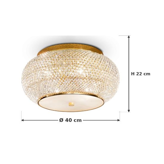 Ideal lux pasha' plafoniera 6 luci e14 40cm per camera da letto con perle di cristallo oro