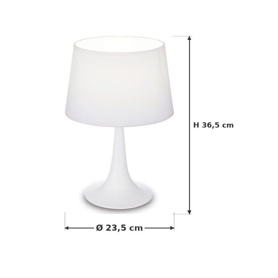 Ideal lux london tl1 small abat-jour da comodino e27 36,5cm per camera da letto moderna bianca