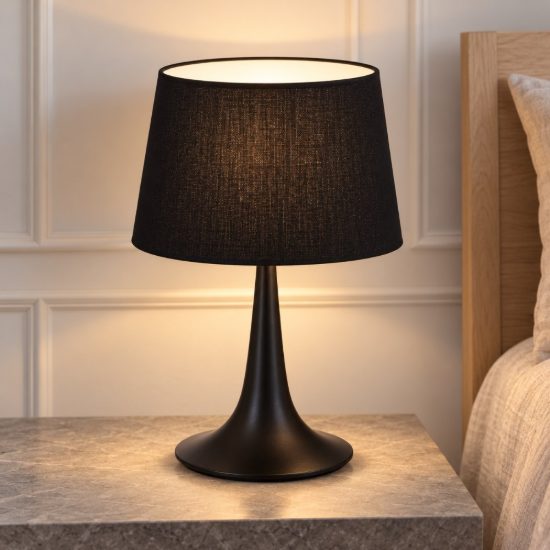 Ideal lux london tl1 small abat-jour da comodino e27 36,5cm per camera da letto moderna nera