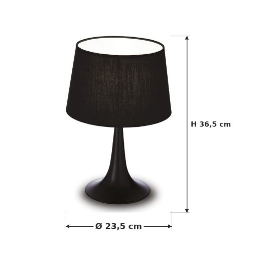 Ideal lux london tl1 small abat-jour da comodino e27 36,5cm per camera da letto moderna nera