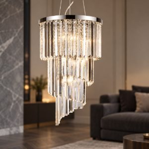 Ideal lux carlton lampadario 8 luci e14 40cm per salotto classico cromo con pendenti