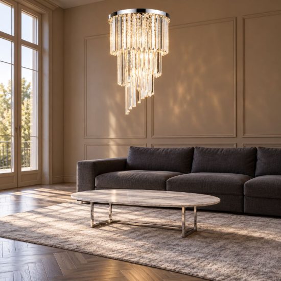 Ideal lux carlton lampadario 8 luci e14 40cm per salotto classico cromo con pendenti