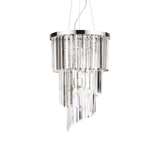 Ideal lux carlton lampadario 8 luci e14 40cm per salotto classico cromo con pendenti