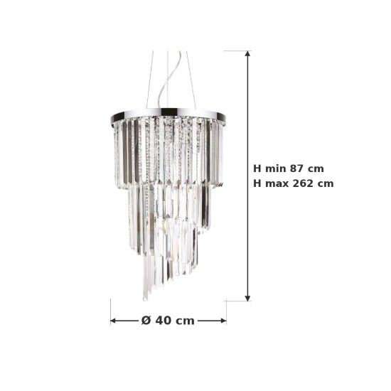 Ideal lux carlton lampadario 8 luci e14 40cm per salotto classico cromo con pendenti