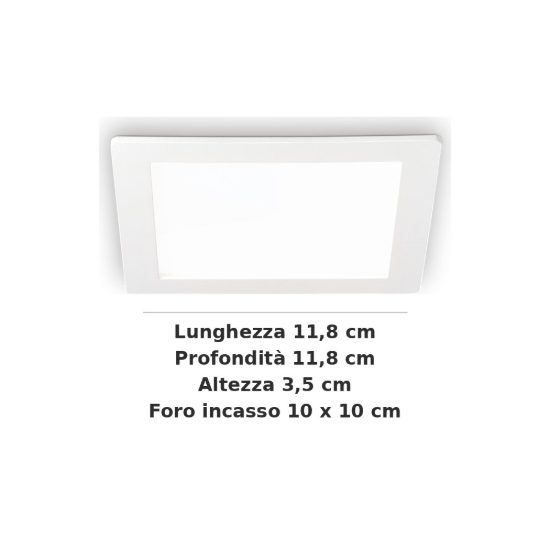 Ideal lux groove faretto da incasso per cartongesso led 10w 3000k foro 10x10cm quadrato bianco