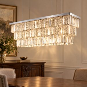 Ideal lux martinez lampadario 8 luci e14 103cm per sala da pranzo classico cromo con pendenti