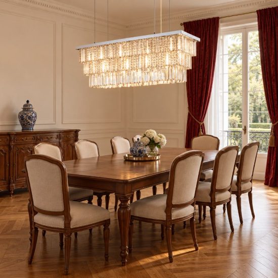 Ideal lux martinez lampadario 8 luci e14 103cm per sala da pranzo classico cromo con pendenti