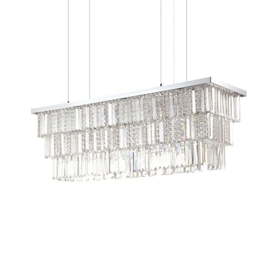 Ideal lux martinez lampadario 8 luci e14 103cm per sala da pranzo classico cromo con pendenti