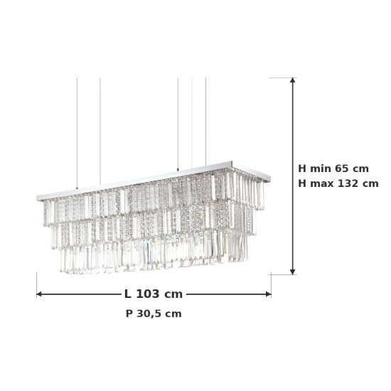 Ideal lux martinez lampadario 8 luci e14 103cm per sala da pranzo classico cromo con pendenti