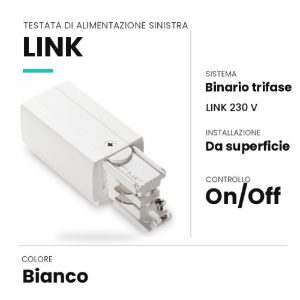 Ideal lux link testata di alimentazione sinistra per binario trifase da superficie on-off bianca
