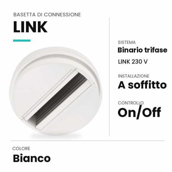 Ideal lux link basetta di connessione a soffitto per faretti trifase on-off bianca