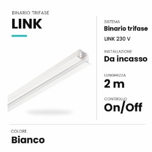 Ideal lux link binario trifase da incasso 2m on-off bianco
