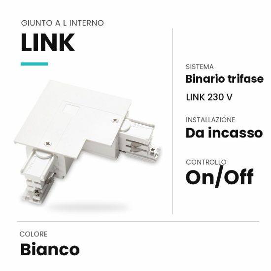 Ideal lux link giunto a l interno per binario trifase da incasso on-off bianco