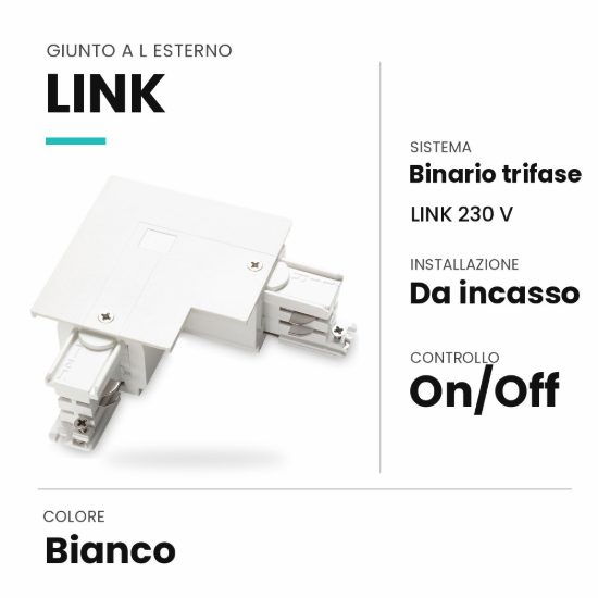 Ideal lux link giunto a l esterno per binario trifase da incasso on-off bianco