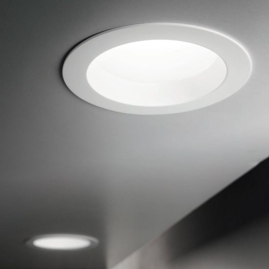 Ideal lux basic faretto da incasso per cartongesso led smd 20w 3000k foro 12,5cm rotondo bianco