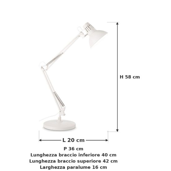 Ideal lux wally tl1 lampada da scrivania snodata e27 moderna bianca