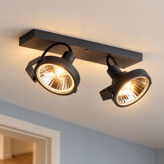 Ideal lux glim plafoniera con 2 faretti orientabili gu10 31cm per corridoio nera