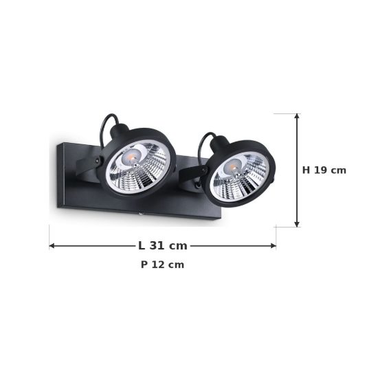 Ideal lux glim plafoniera con 2 faretti orientabili gu10 31cm per corridoio nera