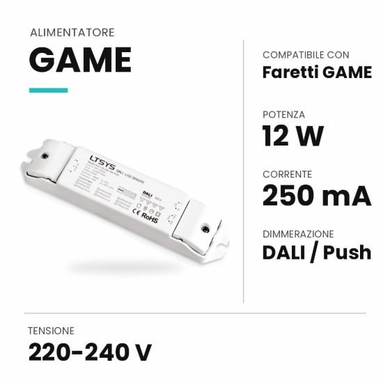 Ideal lux game alimentatore dimmerabile dali push 12w 250ma per faretti da incasso