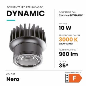 Ideal lux dynamic sorgente led per faretti da incasso 10w 3000k 6,5cm nero