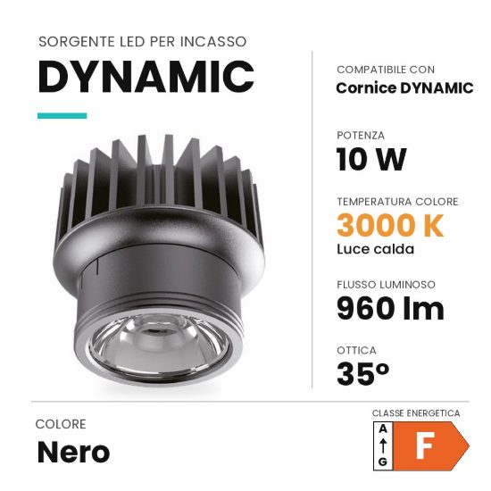 Ideal lux dynamic sorgente led per faretti da incasso 10w 3000k 6,5cm nero