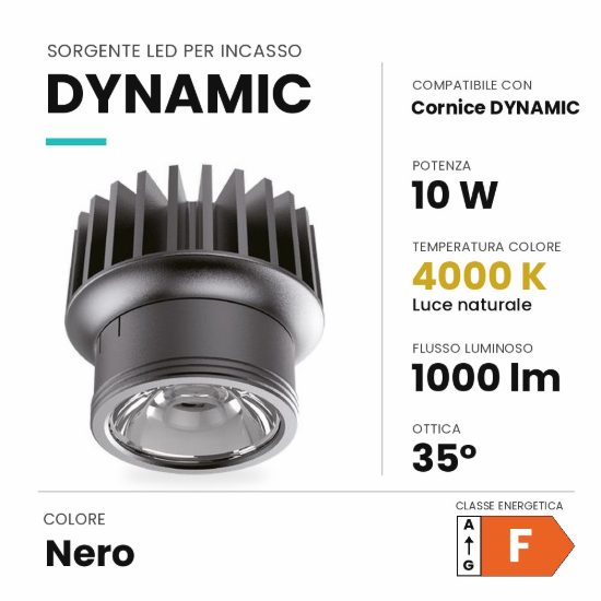 Ideal lux dynamic sorgente led per faretti da incasso 10w 4000k 6,5cm nero