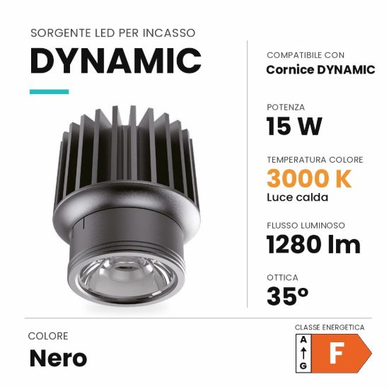 Ideal lux dynamic sorgente led per faretti da incasso 15w 3000k 6,5cm nero