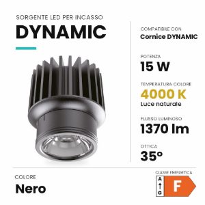 Ideal lux dynamic sorgente led per faretti da incasso 15w 4000k 6,5cm nero