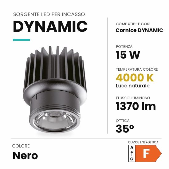 Ideal lux dynamic sorgente led per faretti da incasso 15w 4000k 6,5cm nero