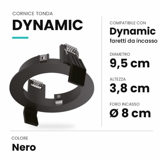 Ideal lux dynamic cornice tonda per faretti da incasso nera