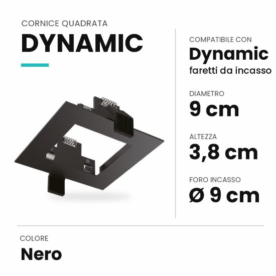 Ideal lux dynamic cornice quadrata per faretti da incasso nera