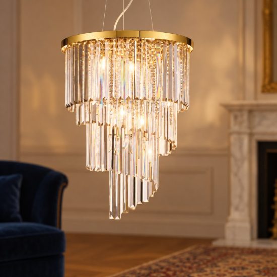 Ideal lux carlton lampadario 12 luci e14 50cm per salotto classico oro con pendenti