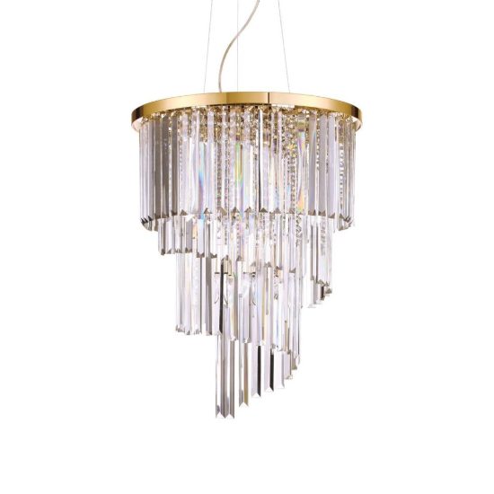 Ideal lux carlton lampadario 12 luci e14 50cm per salotto classico oro con pendenti