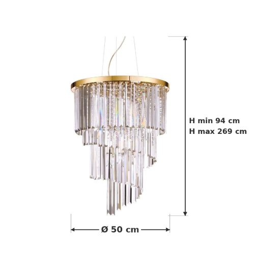 Ideal lux carlton lampadario 12 luci e14 50cm per salotto classico oro con pendenti