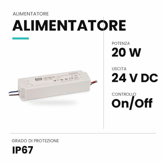 Ideal lux alimentatore da esterno a tensione costante 24v 20w ip67 on-off acciaio
