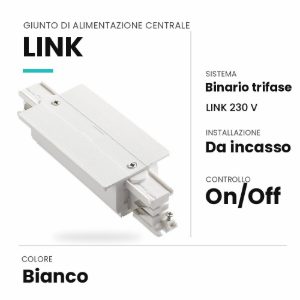 Ideal lux link giunto di alimentazione centrale per binario trifase da incasso on-off bianco