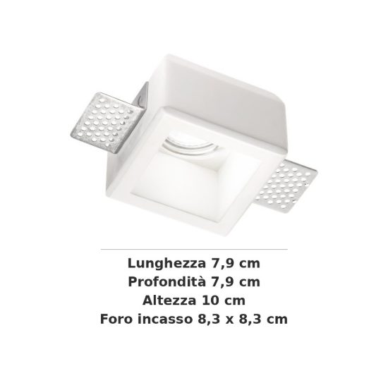 Ideal lux samba faretto da incasso per cartongesso gu10 foro 8,3x8,3cm quadrato bianco