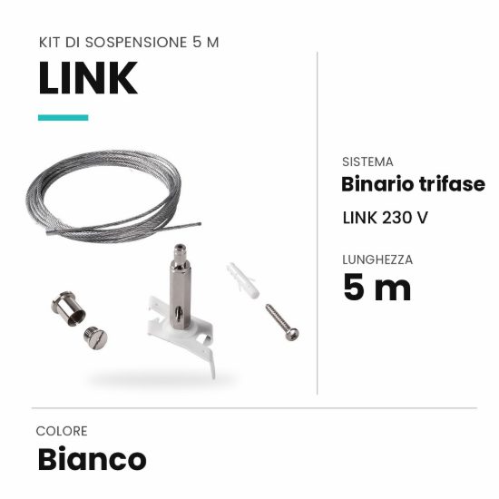 Ideal lux link kit di sospensione 5m per binario trifase bianco