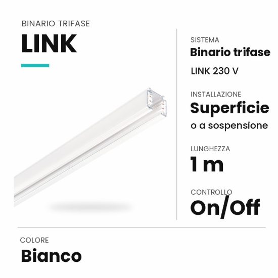 Ideal lux link binario trifase da superficie o a sospensione 1m on-off bianco