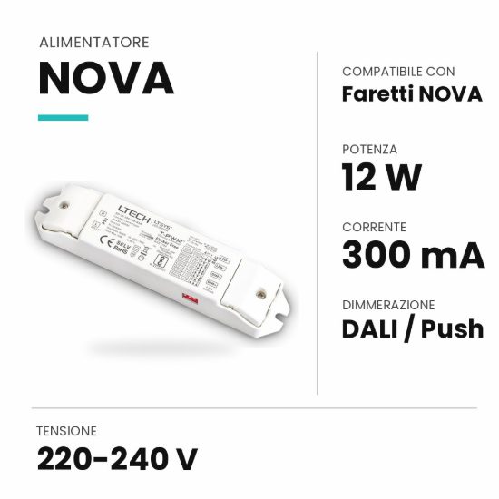Ideal lux nova alimentatore dimmerabile dali push 12w 300ma per faretti da incasso