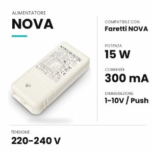 Ideal lux nova alimentatore dimmerabile 1-10v push 15w 300ma per faretti da incasso
