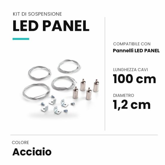 Ideal lux led panel kit di sospensione 100cm per pannelli led acciaio