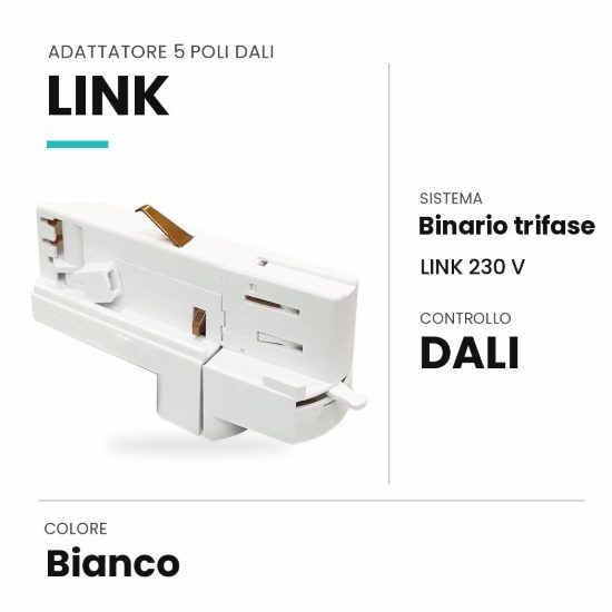Ideal lux link adattatore 5 poli dali per binario trifase bianco