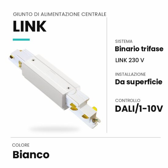Ideal lux link giunto di alimentazione centrale per binario trifase da superficie dali/1-10v bianco