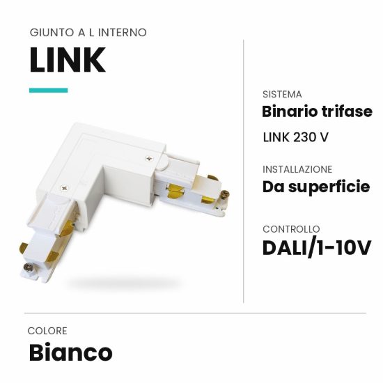 Ideal lux link giunto a l interno per binario trifase da superficie dali/1-10v bianco