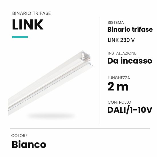 Ideal lux link binario trifase da incasso 2m dali/1-10v bianco
