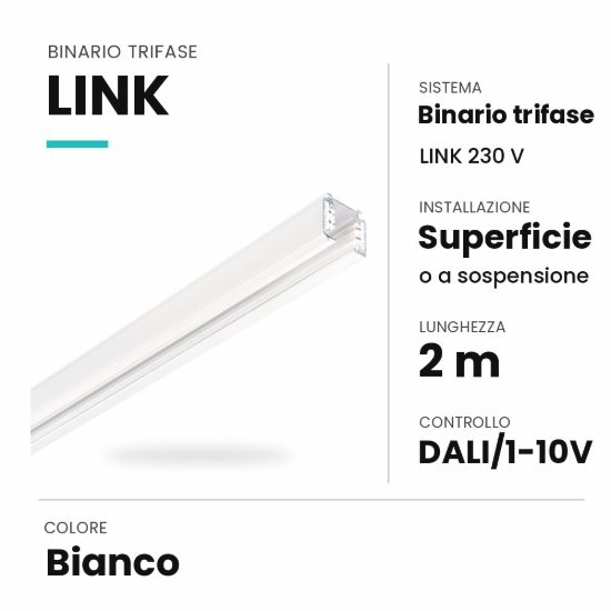 Ideal lux link binario trifase da superficie o a sospensione 2m dali/1-10v bianco