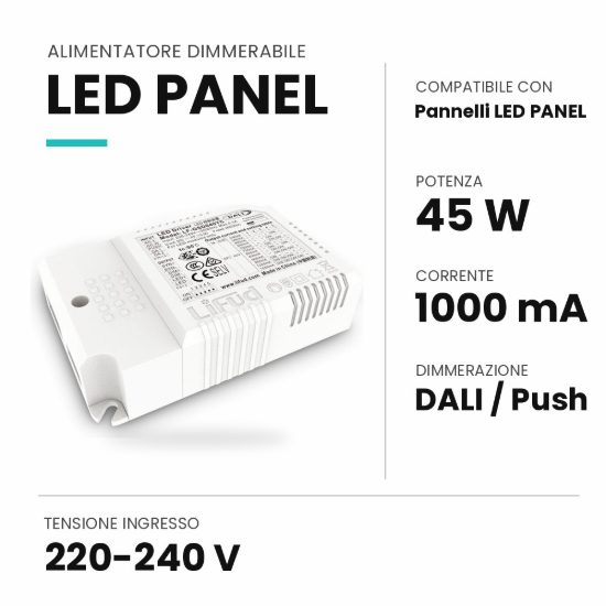 Ideal lux led panel alimentatore dimmerabile dali push 45w 1000ma per pannelli led
