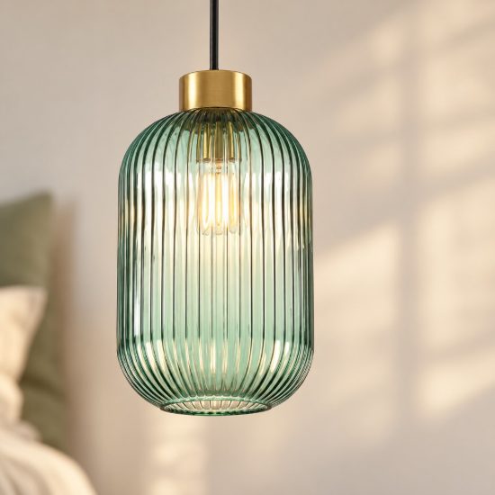 Ideal lux mint lampada a sospensione vetro rigato e27 14cm per camera da letto contemporanea verde