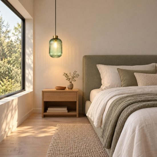 Ideal lux mint lampada a sospensione vetro rigato e27 14cm per camera da letto contemporanea verde